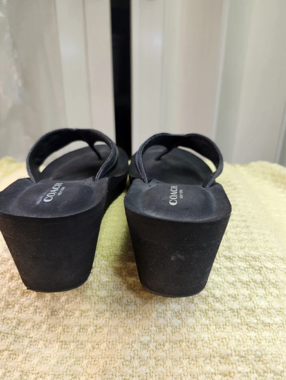 Coach Black Women's Thong Sandals with Leather and Fabric Straps